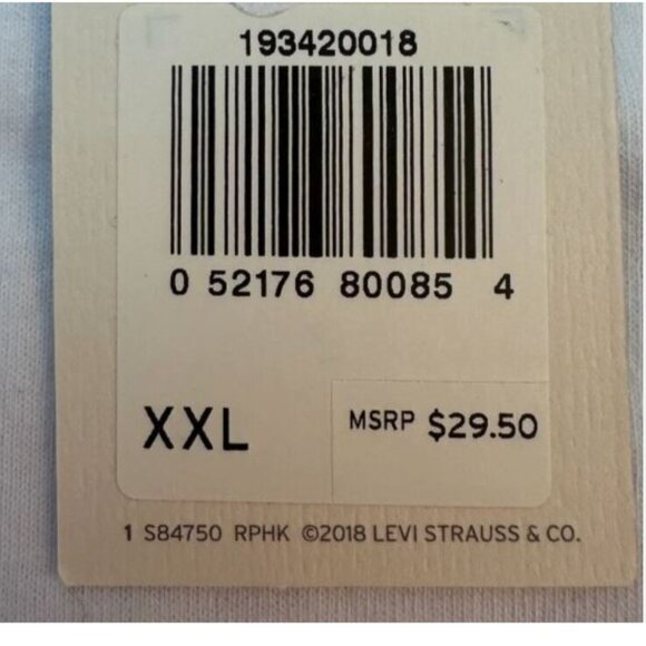 Levi's 100% Cotton T-Shirt Tee Men's Size XXL Chest Pocket Crew Neck White New - Picture 5 of 10